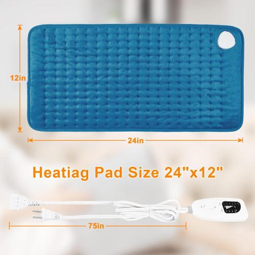 Deepsoon Heating Pad,Electric Heating Pads for Back,Neck,Abdomen,Moist Heating Pad for Shoulder,Knee,Arms,Legs,Dry/Moist Heat & Auto Shut Off,Christmas Gifts for Men and Women,Blue,24x12 Inch
