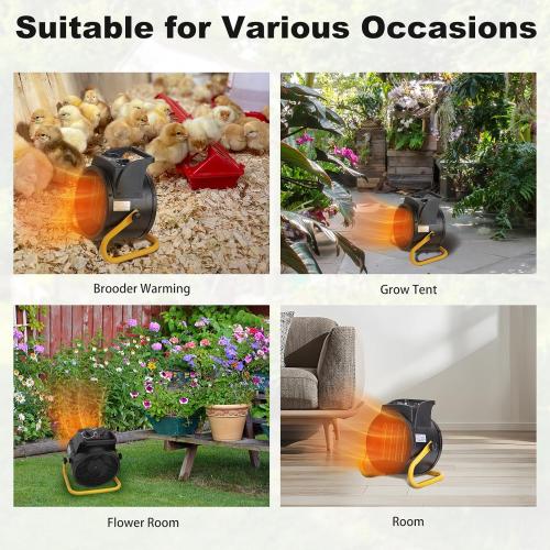 Greenhouse Heater with Thermostat, Fast Heating, Auto Power Control, Over Temperature Protection, Greenhouse Heater for Winter Plants, for Grow Tent, Green House, Flower Room, Patio