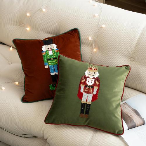 MOCOFO Christmas Embroidered Nutcracker Throw Pillow Cover - Decorative Holiday Cushion Cover (Red, 18” x 18”)