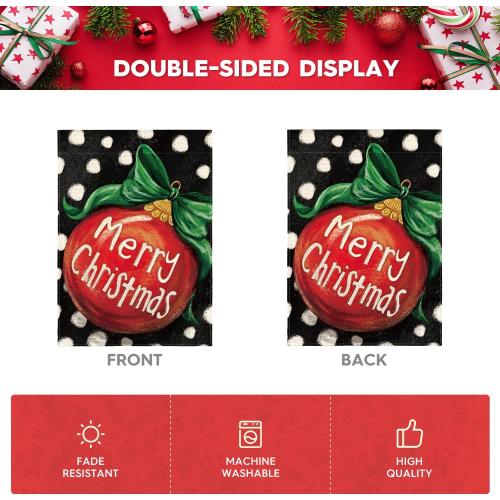 AVOIN colorlife Polka Dot Believe Christmas Garden Flag 12x18 Inch Double Sided, Ornament Baubles Winter Farmhouse Yard Outdoor Decorative Flag