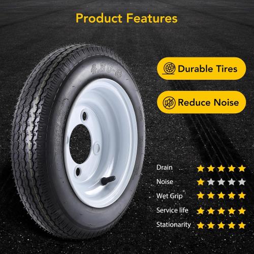 4.80-8 4.80x8 480-8 4.80-8 Trailer Tires with 8 in Rims, 4 Lug on 4 in, Load Range C, 6PR