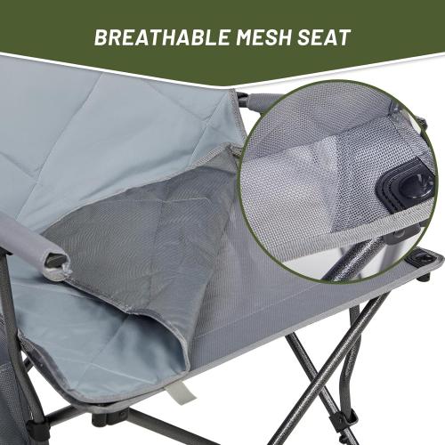 Timber Ridge Folding Camping Chair, Removable Seat Padded Lawn Chairs Foldable Outdoor Camp Chair for Adults, Supports Up to 300 LBS, Grey