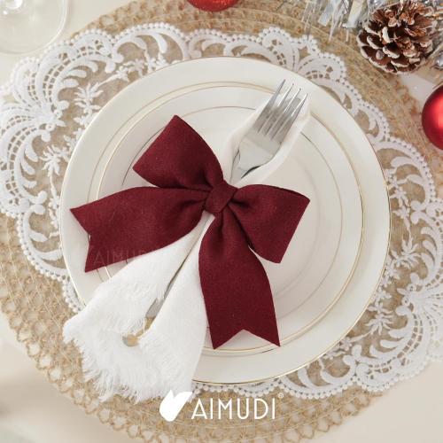 AIMUDI Burgundy Bows for Christmas Tree 5'' Hand Felted Christmas Bows for Gift Wrapping Premade Bow Gift Bows for Presents Crafts Wreaths Fireplaces Winter Holiday Christmas Decorations, 24 PCs