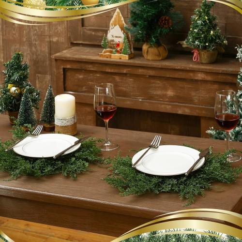 12 Pack Christmas Pine Placemats Bulk 20 Inch Christmas Large Round Artificial Realistic Pine Branches Place Mats for Xmas Dining Table Party Decorations
