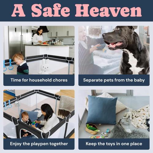 TODALE Baby Playpen for Toddler, Large Baby Playard, Indoor & Outdoor Kids Activity Center with Anti-Slip Base, Sturdy Safety Play Yard with Soft Breathable Mesh, Playpen for Babies(Black,50”×50”)