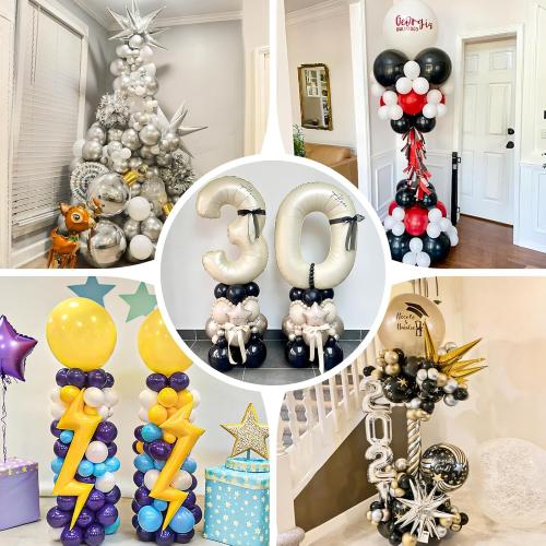 Bezente Balloon Column Stand Set of 4, 9 Feet Adjustable Telescopic Balloon Stand Kit for Floor, Ballon Column Tower with Base and Pole, Metal Backdrop Stands for Baby Shower, Party Decorations