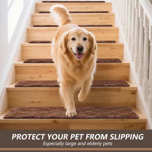 9.5x36 Stair Treads for Wooden Steps Indoor, 15 Pcs Non Slip Peel and Stick Carpet Stair Treads, Washable & Reusable Self Adhesive Stair Runner Rug for Kids Elders Pets - Brown