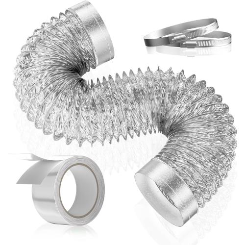 HOOMESUN Dryer Vent Hose 4 Inch 3FT Heavy Duty Flexible Exhaust Duct Hose, Thick 6-Ply Aluminum Foil Insulated Ducting for Tight Space, HVAC Ducting Kit with 2 Clamps and 1 Tape