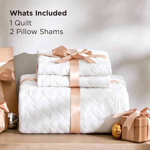 Bedsure Quilts King Size - Lightweight Bedspreads King Size with Basket Weave Pattern, Soft Quilt Bedding Set, White Comforter Set Coverlet for All Seasons with 2 Pillow Shams (106 x 96)