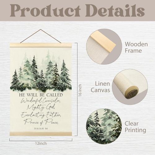 Christian Christmas Poster Hanger Frame, Christmas Winter Wall Decor, Bible Verse Christmas Religious Wall Hanging Decor for Home Church, Winter Forest Wall Art Prints with Wood Frames, 12x16in