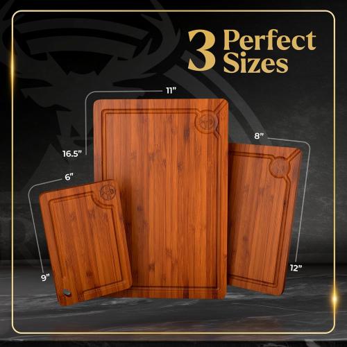 Pre-Oiled, Non Toxic 3-Piece Carbonized Bamboo Cutting Board Set, Eco-Friendly Wooden Chopping Boards for Kitchen with Hanging Hole, 500°F Carbonized Technology Charcuterie Serving Boards Deer & Oak