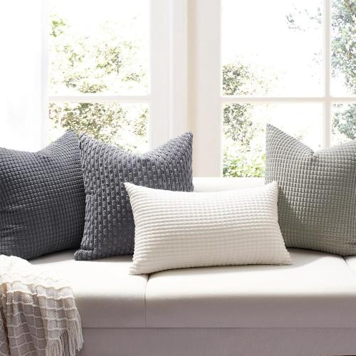 Softalker Throw Pillow Covers 18x18 Inch, Set of 2, Soft Corduroy Boho Stripe Decorative Pillow Cover, Couch Fluffy Pillow Cover for Farmhouse Home Decor Bed Living Room, Dark Grey