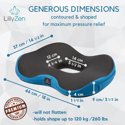 Color Black and Blue Lilly Zen Donut Pillow for Tailbone Pain Relief Memory Foam Cushion Orthopedic Seat Pressure Relief Sitting Coccyx Sciatica Hemorrhoid Pregnancy Postpartum Office Chair Butt Pillows (Black Blue)