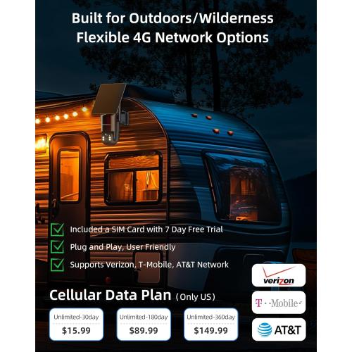 4G LTE Cellular Security Camera, 2.5K Solar Outdoor Cam Wireless Without WiFi Needed, 360° PTZ Live View Off Grid Camera, AI Motion Detection, Color Night Vision, Local/Cloud Storage