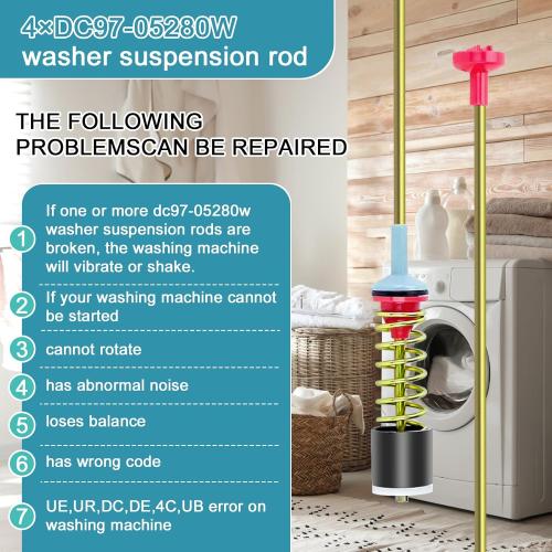 【2025 UPGRADED】DC97-05280W Washer Suspension Rods 2 Pack Compatible with Samsung Washer WA50R5400AV/US WA50R5200AW/US WA456DRHDSU/AA WA45H7000AW/02 wa45h7000aw/a2 by Cenipar