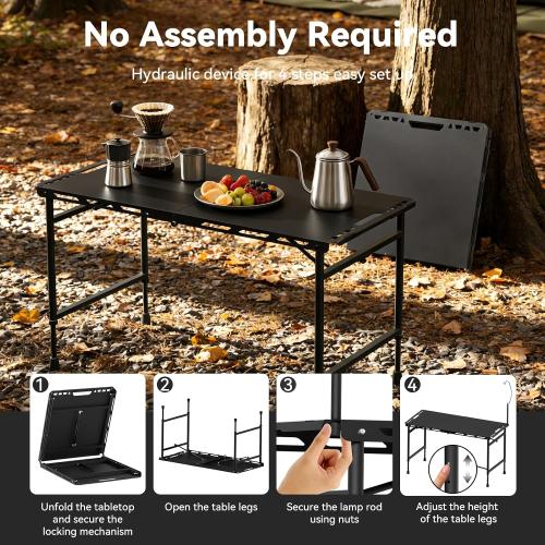 3.4 Ft Folding Camping Table - 12 lb Lightweight Portable Picnic Table with Adjustable Height & Carry Handle - Large Folding Table for Outdoor BBQ, Beach, Hiking & Home