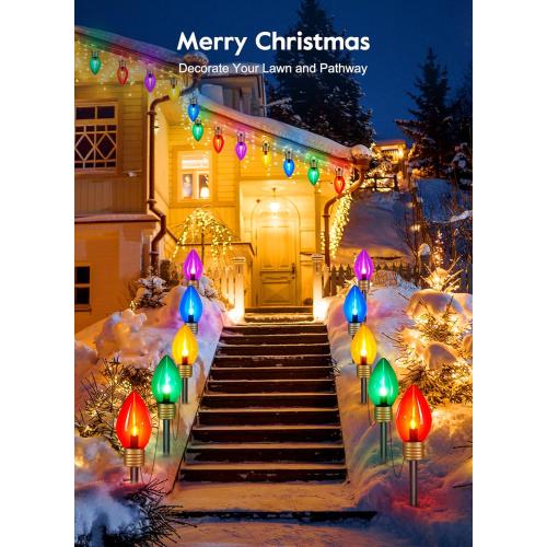 Jumbo C9 Christmas Pathway Lights Outdoor - 8.5 Feet 5 LED C9 Walkway Light, C7 Light Covered Jumbo Multicolor Bulb Christmas Lights Outdoor Decorations for Lawn Holiday Outside Yard Garden