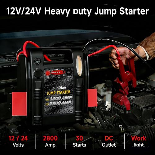 12V/24V Jump Starter - ZunDian 2800/1400 Amp Heavy Duty Jump Box, Works with Truck Tractor Excavator Automotive Engine Starter Battery Charger Booster Jumper Box with USB/DC Power Unit