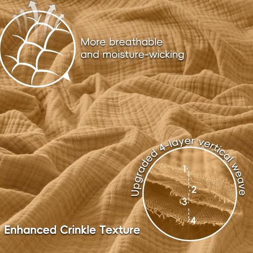 PHF 100% Cotton Muslin Blanket King Size 4-Layer Lightweight Gauze Throw, Breathable Cloud-Soft Minimalist Blanket for Bed, Couch, Camping, Amber, Ideal Gift