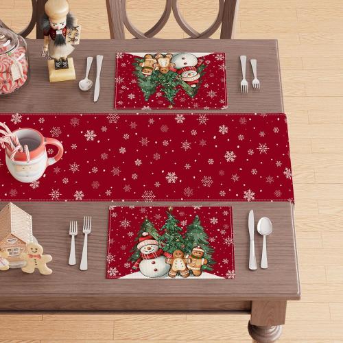 XCHI Winter Red Snowman Gingerbread Man Christmas Tree Xmas Placemats Set of 4 Table Mats for Party Home Kitchen Dining Table Decorations 12x18 Inch