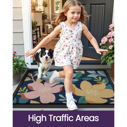 DEXI Front Door Mat Outside Entrance, Spring Welcome Entryway Doormat Dirt Trapper, Heavy Duty Non Slip Large Entry Mats for Patio Garage Porch Home Decorative, 4x6, Colorful Floral