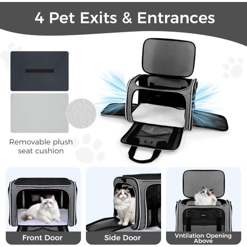 Grey 17x11x12 BAGLHER Pet Travel Carrier, Cat Carriers Dog Carrier for Small Medium Cats Dogs Puppies, Airline Approved Small Dog Carrier Soft Sided, Collapsible Puppy Carrier. Grey