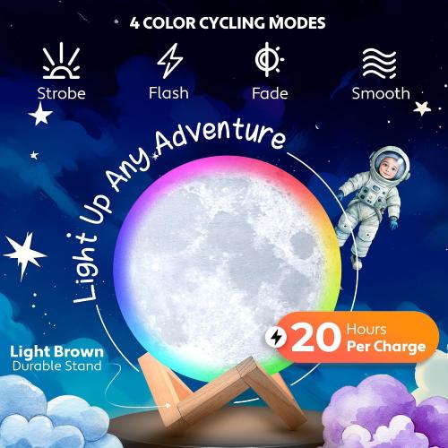 Mind-Glowing Moon Lamp - 3D Moon Night Light for Kids Bedroom - Globe Nightlight with Multi Color LED, Touch/Remote Control - Birthday Gift for Any Year Old Girls & Boys - Space Decor (7.1 inch)