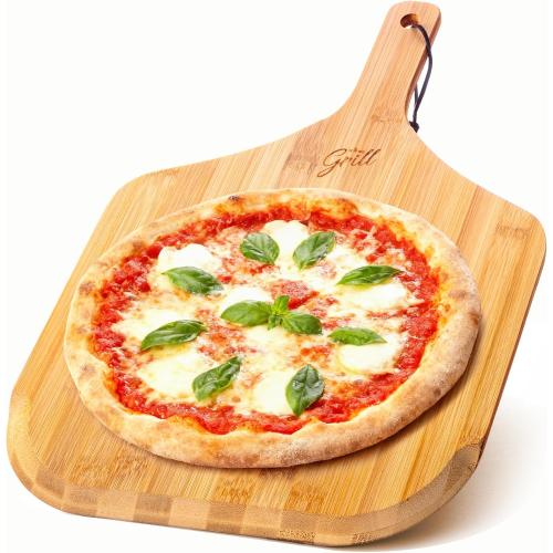 HANS GRILL Wooden Pizza Peel 12 Inch - Bamboo Wood Pizza Peel 12 Inch Paddle For Oven - Restaurant Grade Natural Bamboo Paddle, Multi-use Spatula - Large Wooden Board For Serving and Transferring