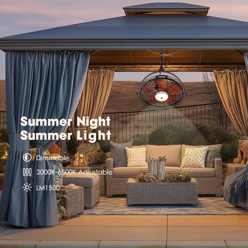 23 Waterproof Outdoor Ceiling Fan with Light, Outdoor Hanging Fan for Patio, 6-Speed & 3 CCT LED, Caged Ceiling Fan with Smart APP & Remote Control, Perfect for Gazebo, Pergola, Canopy