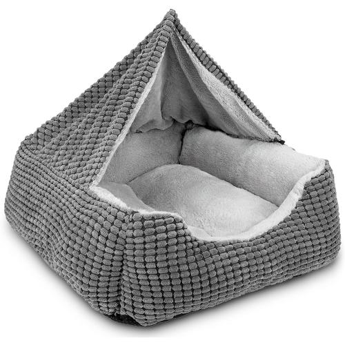 GASUR Dog Beds for Large Medium Small Dogs, Rectangle Cave Hooded Blanket Puppy Bed, Luxury Anti-Anxiety Orthopedic Cat Beds for Indoor Cats, Warmth and Machine Washable (25 inches, Grey)