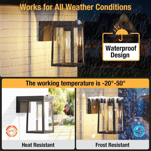 [2 Pack] Solar Porch Lights Outdoor Motion Sensor, Solar Wall Lights with 2 Modes & Waterproof, Dusk to Dawn LED Outdoor Solar Lights for House, Exterior Front Porch Patio Fence Security Lamp