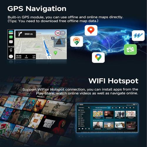 Car Radio Stereo Fit for Ford Escape 2013 2014 2015 2016 2017 2018 2019, 9 Touch Screen Car Radio Receiver with Carplay Android Auto w/WiFi GPS Navigation Bluetooth FM SWC Backup Camera - 2 32G
