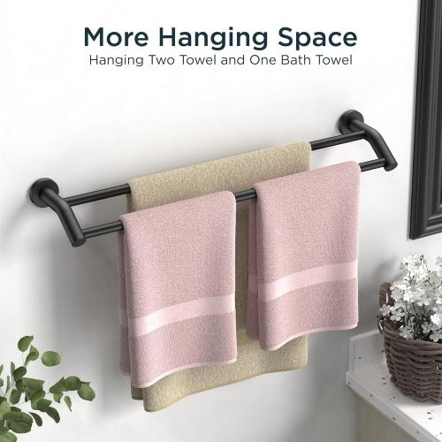 Size 24 Color Black Double Towel Bar 24 Inch, Heavy Duty SUS304 Stainless Steel Dual Towel Racks for Bathroom Wall Mount, Space Saving Towel Rod Towel Holder Rail, Matte Black