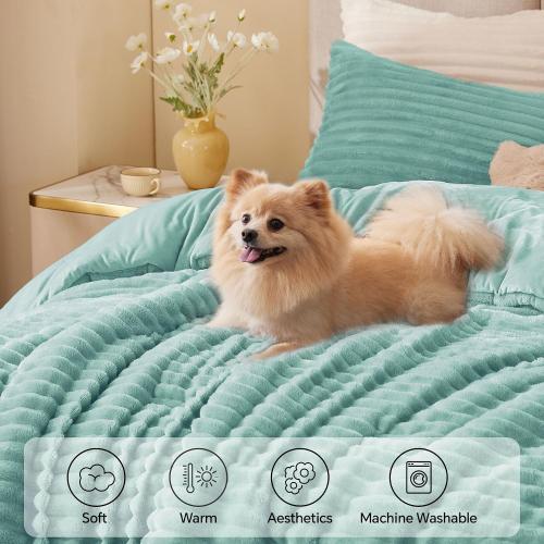 BEDELITE Fleece Twin Comforter Set -Super Soft & Warm Fluffy Haze Blue Bedding, Luxury Fuzzy Heavy Bed Set for Winter with 1 Pillow case