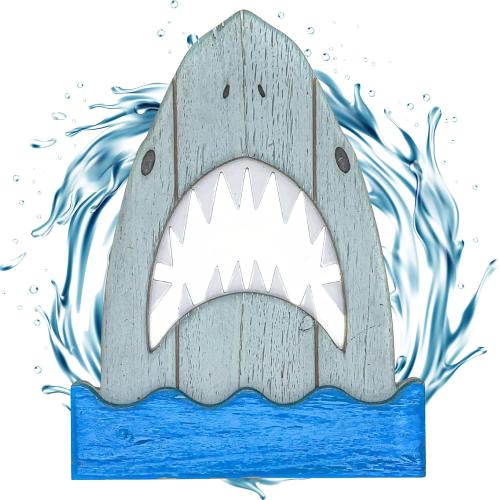 Luxprite Wooden Shark Wall Decor - Decorations for Kids Room Boys Decorative Art Gifts Lovers Ocean Themed Bedroom, Blue White