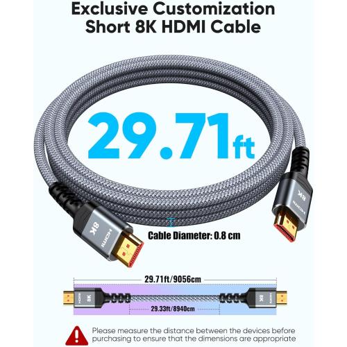 Highwings 8K HDMI Cable Long 2.1 30FT/9M, 48Gbps High Speed HDMI 4K120 144Hz Dynamic HDR 10 eARC HDCP 2.2&2.3 Compatible for PS5, Blu-ray Player and Monitor