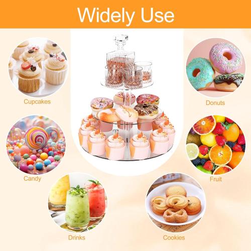 Acrylic Cupcake Stand, Clear Dessert Display Hoder Stand With Base for Wedding, Party, Baby Shower, Get-together, 3 Tier Round, Transparent