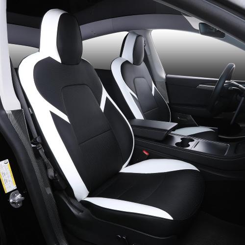 Suitable for Tesla Model Y Seat Covers, Waterproof Faux Leather Car Seat Covers Full Set for Tesla Model Y 2020 2021 2022 2023 2024 (Black  White)