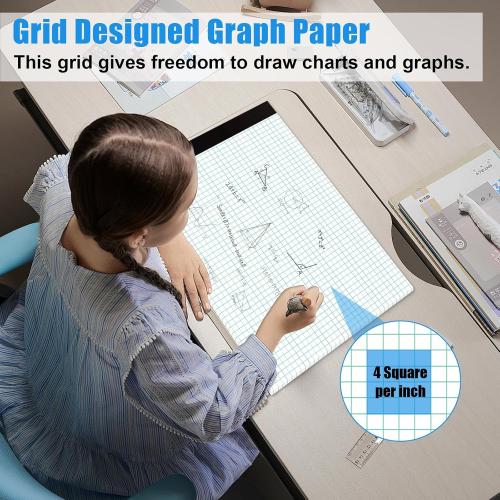 AZUREAL Grid Paper Notebook 8.5 x 11 Inches, 3 Pack graph paper pad, 70Gsm 4×4 Quad Grid Paper, Graph Papers for School, Office, Home, 25 Sheets/Pad