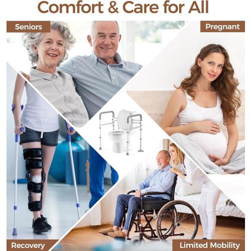 Toilet Safety Rails for Seniors, Adjustable Toilet Handles for Elderly and Disabled, Foldable Handicap Toilet Safety Frame Fit Any Toilets (350 LB)