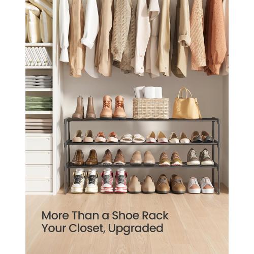 SONGMICS Shoe Rack, 3-Tier Shoe Organizer, Metal Storage Shelf, Upright or Upside Down, for 20-24 Pairs, Stackable, for Entryway, 11.8 x 46.1 x 21.7 Inches, Black ULSA033B01