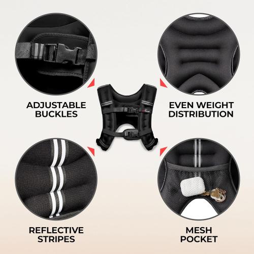 Weighted Vest - Weight Vest for Running, Strength Training & Muscle Building, Features Reflective Stripe for Safe Outdoor Workouts (available in 6lbs to 30lbs)