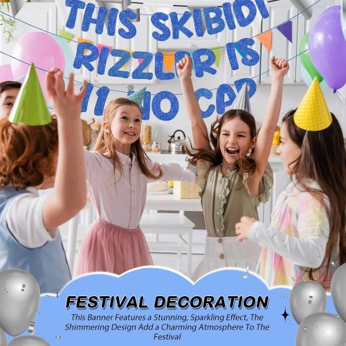 Fulmoon Pre Strung This Skibidi Rizzler Is 11 No Cap Glitter Banner 11th Birthday Party Decorations, Funny Birthday Sign, Party Supplies, Ideas, Gifts, Dark Blue
