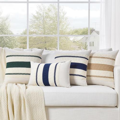 Fancy Homi Set of 2 Navy Blue Decorative Throw Pillow Covers 18x18 Inch for Couch Bed Sofa Living Room Office, Aesthetic Modern Organic Farmhouse Home Decor, Soft Cotton Woven Textured Cushion Case