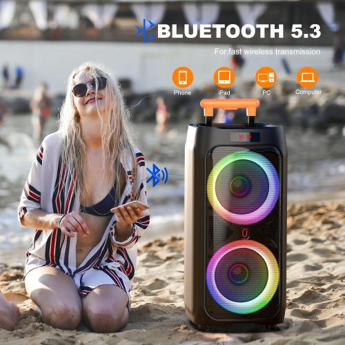 JYX Karaoke Machine with 2 Wireless Microphones, 24 Big Portable Bluetooth Speaker for Adults with RGB Light PA System Treble & Bass, Support TWS/USB/AUX/TF Card/REC, for Home Party Outdoors