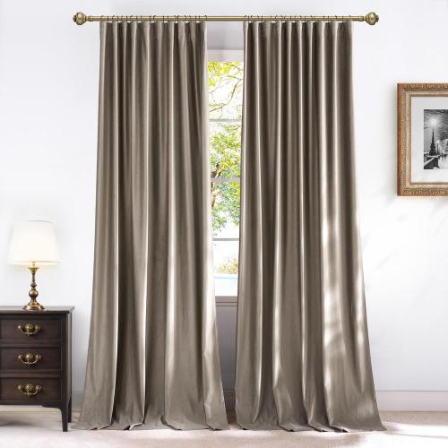 NICETOWN Taupe Velvet Curtains 8 ft, Room Darkening Thermal Insulated Drapes for High Living Room and Bedroom Back Tab Rod Pocket with Pleat Tape, W52 X L96, 2 Panels