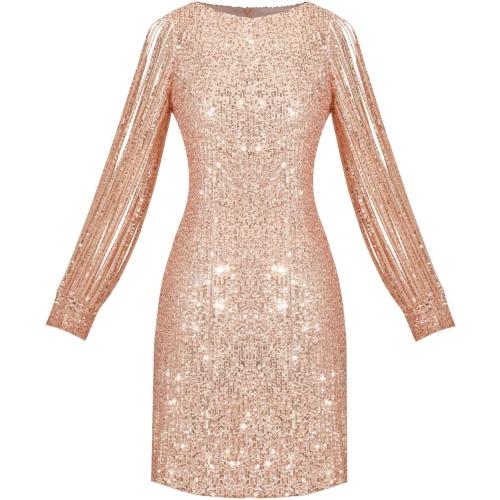 Size S....Women's Elegant Sequin Glitter Bodycon Stretchy Tassel Sleeve Cocktail Party Dress