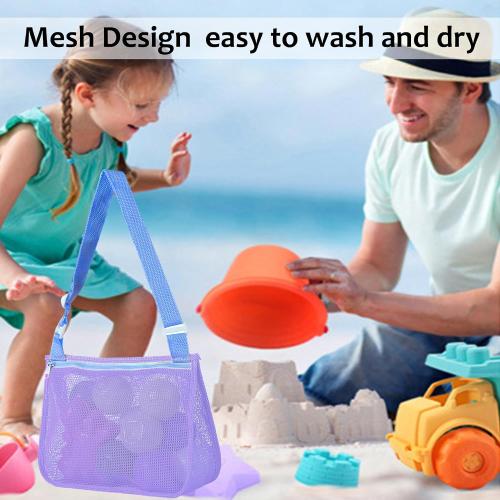 UTTPLL Colorful Mesh Beach Bag Adjustable Kids Quick Dry Net Tote for Seashell Collecting Sand Toy Swimming Accessories