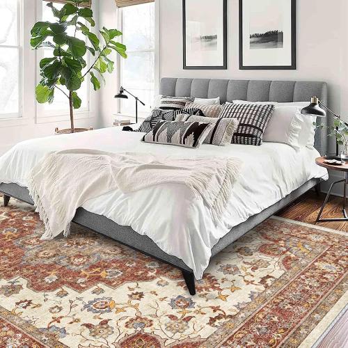 Washable Oriental Area Rug - Rugs for Living Room Soft Carpet for Bedroom Waterproof Floral Distressed Indoor Stain Resistant Non-Shedding Floor Carpets (orange ?)