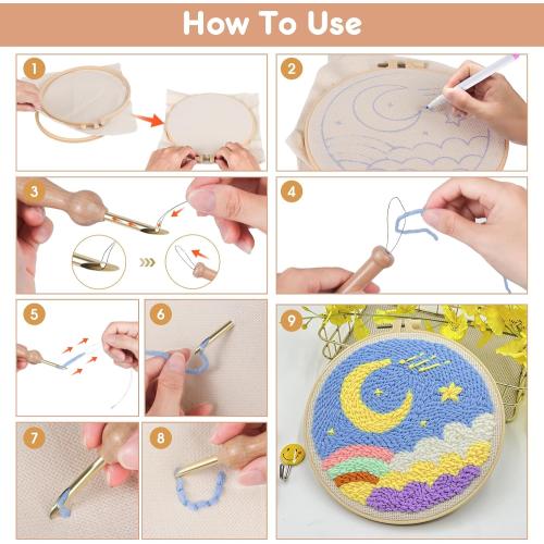 MSDADA  Punch Needle Kit, Adjustable Punch Needle Tool, Wooden Handle Embroidery Pen Kits, Hoops, Cloth, Punch Needle Set Adults Beginner for DIY Craft, Perfect for Decoration and Gifts（Pink）